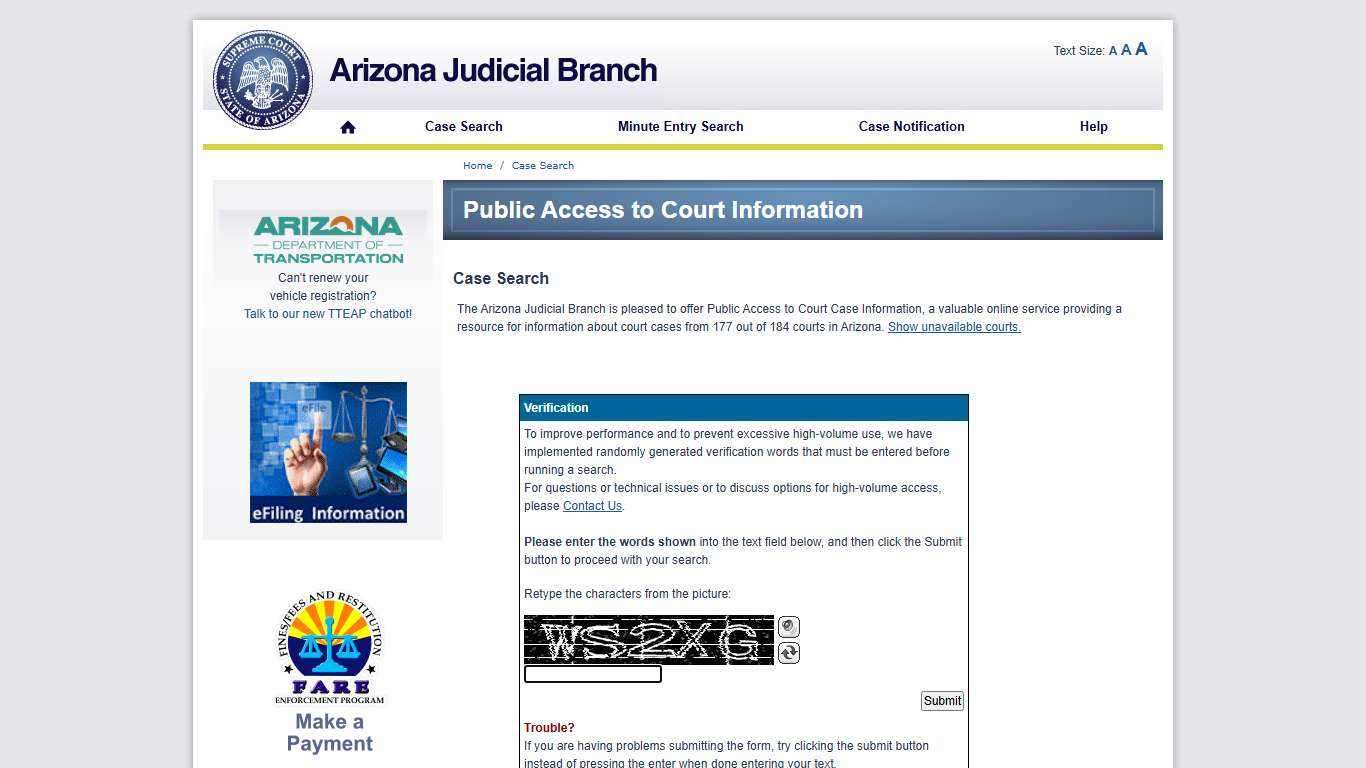 Public Access Case Lookup