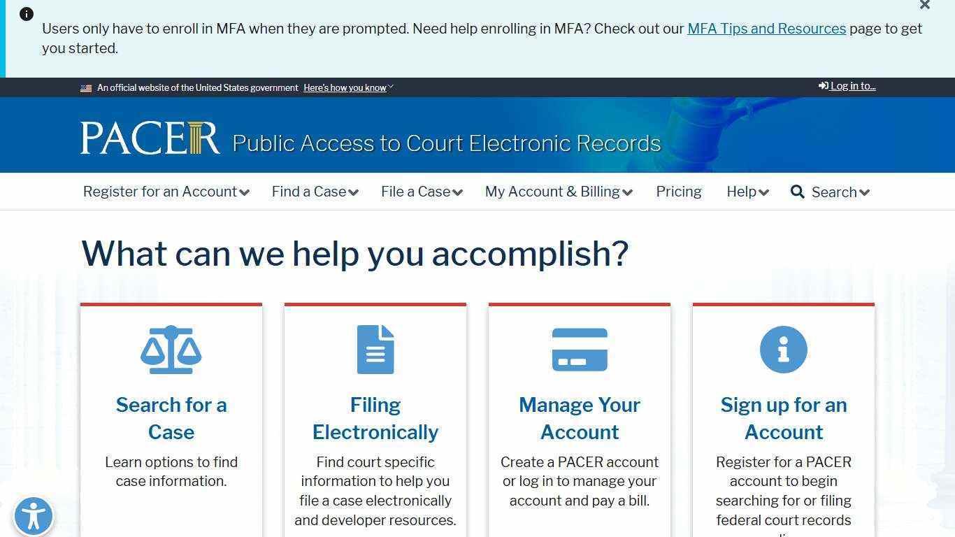 Public Access to Court Electronic Records | PACER: Federal Court Records